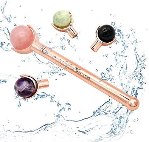 AUTHENTIC 4 in1 INTERCHANGEABLE NATURAL Rose Quarts Face Roller - Jade Roller Amethyst Obsidian for Beautiful Skin Detox - Facial Roller for Body Eyes Neck - Face Massager Tool Reduce WRINKLES -