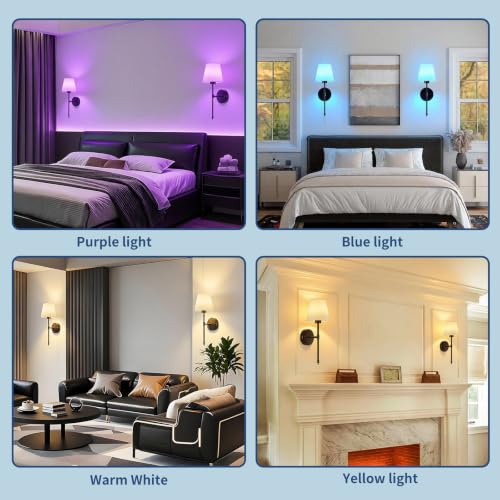 Image of Battery Operated Wall Sconces Set of 2, Wireless Battery Wall Light with 5200mAh Dimmable Bulbs with Remote,RGB15 Colors Wireless Wall Lamps for Bedroom Living Room Hallway Decor-Brass Black