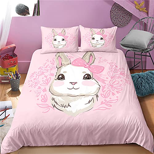 Parure de lit Tendance en Forme de Lapin - 3 pièces - 1 Housse de Couette de 200x200CM 2 taies d'oreiller Assorties - pour Enfant - avec Fermeture éclair Cover