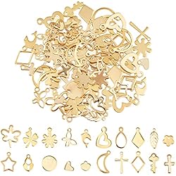 Dijes De Ambar Para Hombre UNICRAFTALE Aproximadamente 120 Uds 20 estilos Encantos de Acero Inoxidable Trébol de Cruz Dorada Llave Del Corazón Delfín Luna Estrella Mariposa Hoja Flor Colgantes