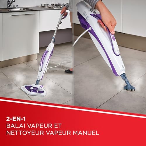 Nettoyeur vapeur Polti Vaporetto SV440 Double Blanc et Violet, Balai ou Nettoyeur à Main, Chauffage Rapide et Réservoir 