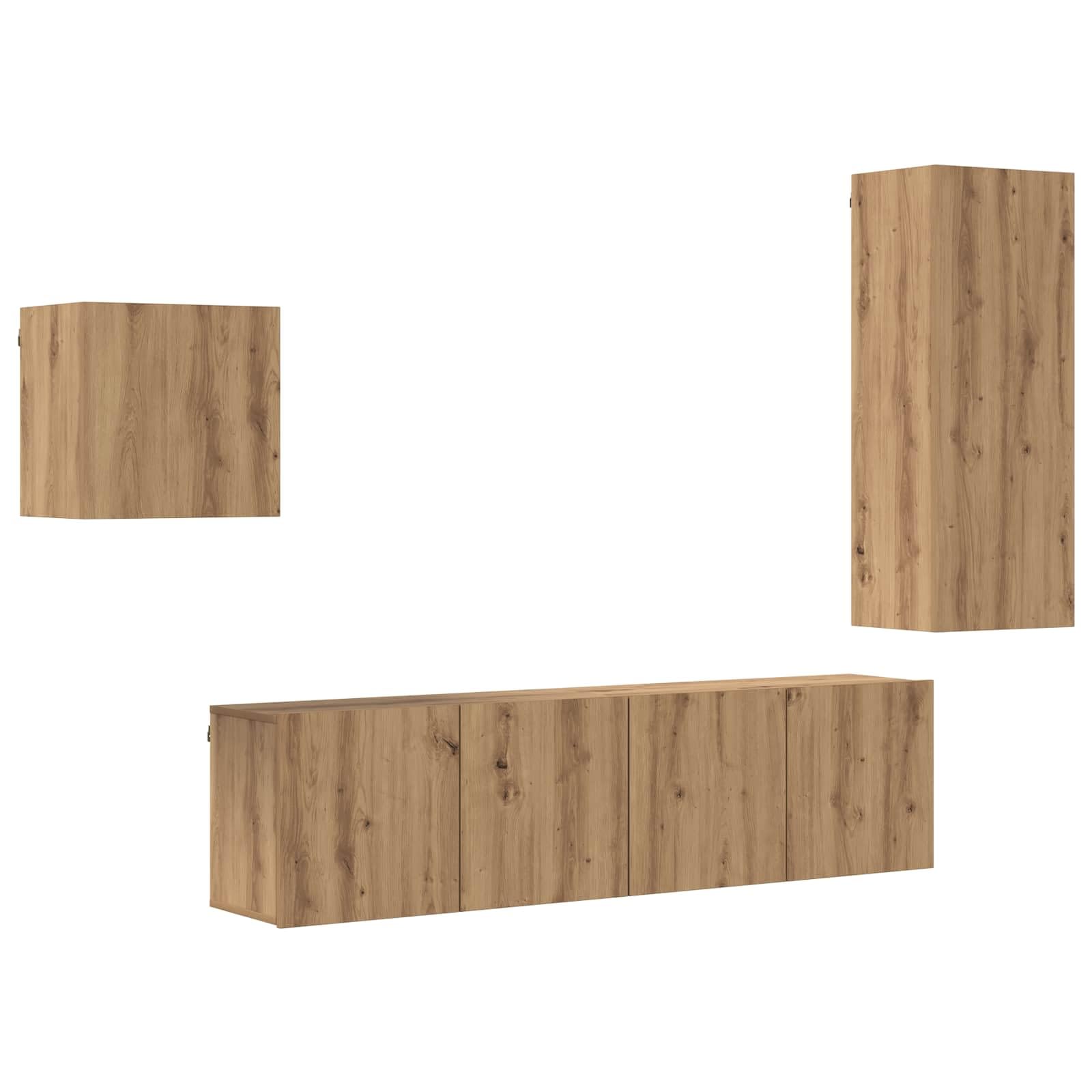 TV-Schrank Wandmontiert 4-teilig Artisan-Eiche Holzwerkstoff, Modernes Media Center für Wohnzimmer, Schlafzimmer, Elegantes Design mit Stauraum