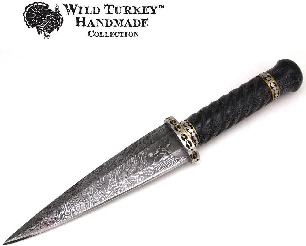 Wild Turkey Handmade 12.5-Inches Custom Real Damascus Steel Scottish Hunting Knife