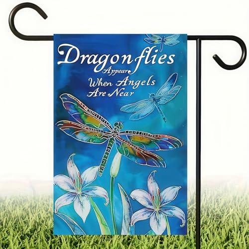 Dragonfly Garden Flag with Floral and Quote