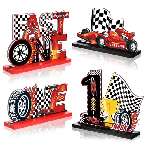 Centros de mesa de coche de carreras para adornar fiestas de primer cumpleaños de niños