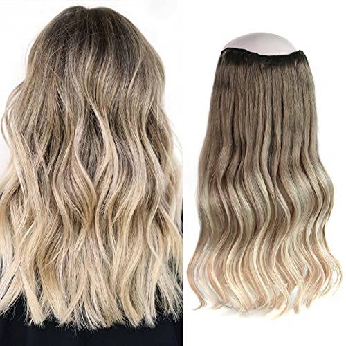 Oreola Blonde Hair Extensions Real Human Hair, Balayage Ash Brown Fading into Ash Blonde #B8-18-60, 100 Gram 16 Inch Straight Invisible Fish Line Hairpiece for Women