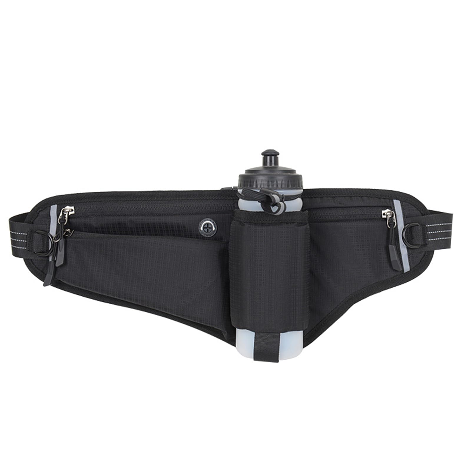 Sac banane de course réglable avec porte-bouteille pliable (bouteilles non incluses), pochette résistante à l'eau, pour marathon, jogging, cyclisme, randonnée, noir, Adjustable from 27.55 inches to