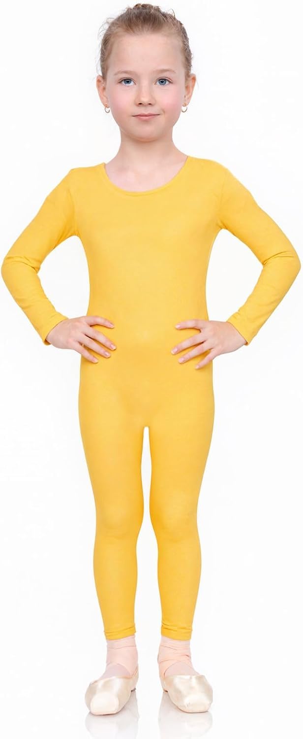 Wildarms Girls Long Sleeve Dance Unitard Body Leotard | Girls long sleeve dance unitard features a full body footless layout, U-scoop neck, and single-layer polyester fabric