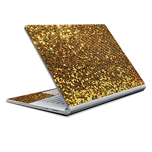 Image of MightySkins Carbon Fiber Skin for Microsoft Surface Book 2 13 inch (2017) - Gold Dazzle,Protective, Durable Textured Carbon Fiber Finish,Easy to Apply, Remove, and Change Styles,
