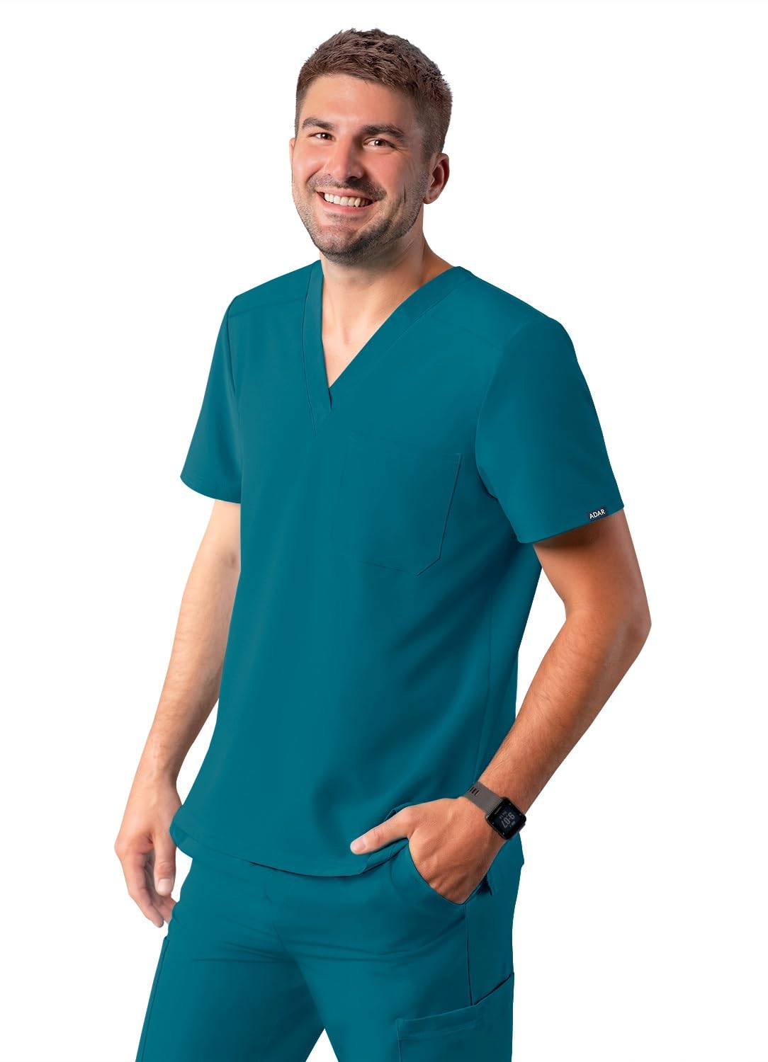 Adar Addition Scrubs for Men - Classic V-Neck Scrub Top - A6006 - Caribbean Blue - M