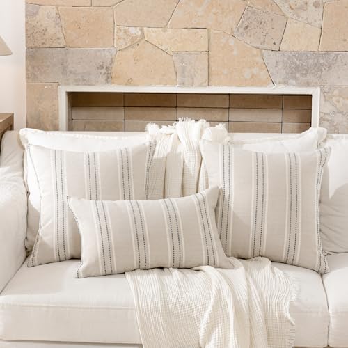 Image of Hckot Throw Pillow Covers 18x18 Set of 2 Grey Pillow Covers Farmhouse Decorative Pillows Textured Linen Square Cushion Covers for Sofa Couch Bed Living Room Decor(Light Grey)