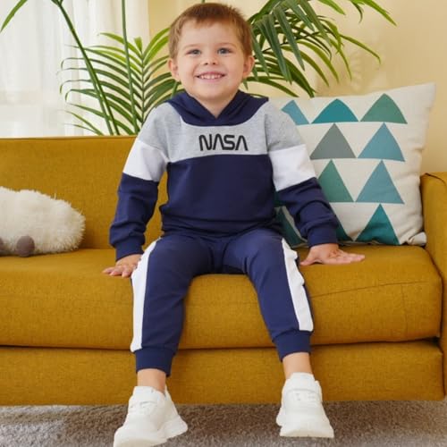 Image of 2-6T Toddler Baby Boy Clothes Long Sleeve Hooded Pullover Colorblock Sweatshirt + Pants 2pcs Fall Winter Outfit Set