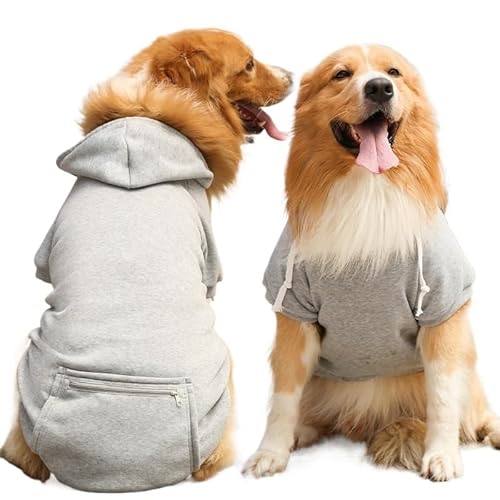 フリースドッグパーカー - ポケット付き 大中小型犬猫用 温かい冬服 リード穴付き(Grey,3XL(10-14kg))