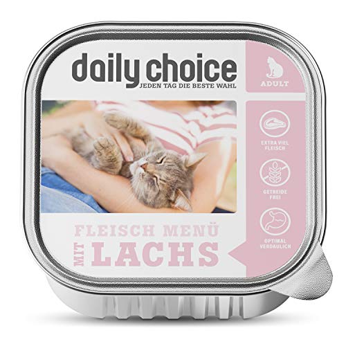 daily choice | 6 x 100 g (Schale) | Nassfutter für Katzen | getreidefrei | Fleischmenü mit Lachs | Hoher Fleischanteil (70%) Pures Fleisch und Innereien
