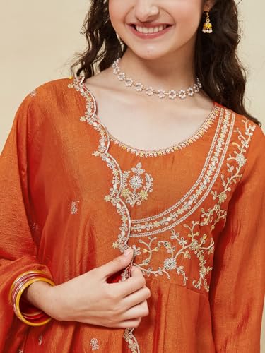 Image of Curly Tales Girls Embroidered Kurta Set with Dupatta | Festive Ethnic Wear for Girls | Stylish Suit Set for Weddings & Celebrations
