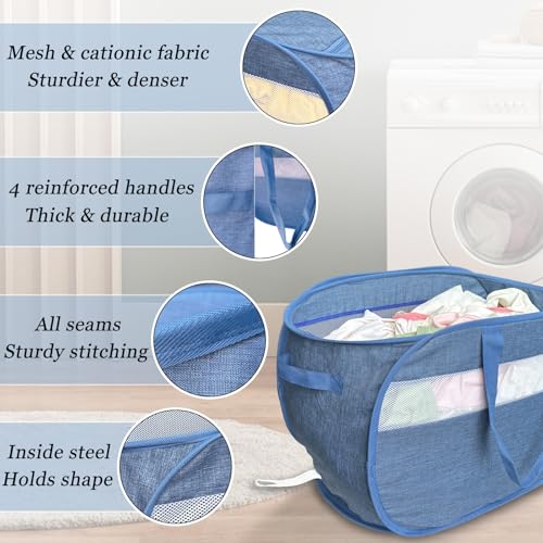Image of 100L Mesh Pop Up Laundry Hampers with Handles, Extra Large Collapsible Laundry Baskets 2 Pack, Portable Travel Laundry Basket, Dirty Clothes Hamper Light Breathable, Bule. 2H