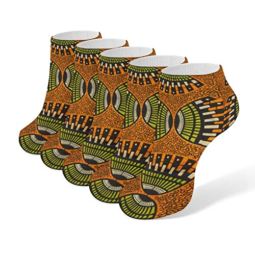 African Ankara Pattern 5 Pairs Ankle Socks Low-Cut Athletic Running Socks for Men and Women