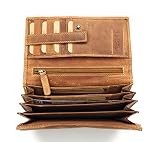 Jockey Club Toro Rustique Cognac Portefeuille pour femme en cuir véritable avec protection RFID