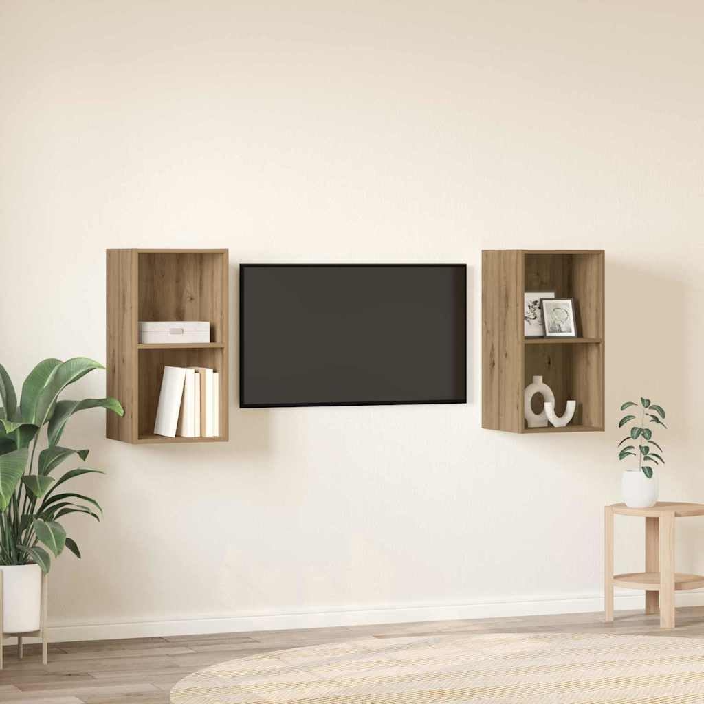 TV-Schrankset 2-teilig, Artisan-Eiche, 37x37x72 cm, Holzwerkstoff, Wandmontage, Lowboard für Wohnzimmer, Media Center, Stauraum