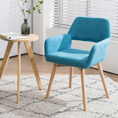 YEEFY Desk Chair No Wheels Vanity Chair Comfy Accent Chair for Living Dining Room Bedroom Home Office Mid Century Modern Upholstered Armchair Sofa Chair (Teal, 1) - Thumbnail 4