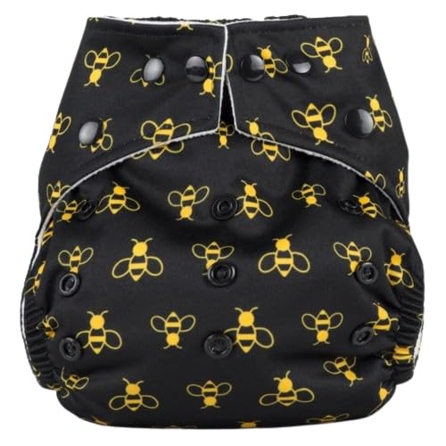 Reusable Washable Nappies Newborn and One Size Pocket Cloth Diaper 5-35lbs Each Nappy with 2 Bamboo Inserts Boosters, Adjustable Popper Closure Hook Loop, Premature (Bees, One Size 10-35lbs)