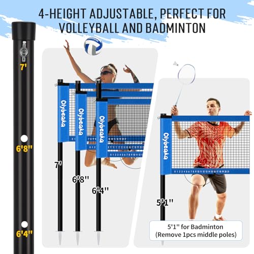 20ft Outdoor Volleyball & Badminton Combo Net Set for Backyard Beach with Adjustable Poles, Durable Anti-Sag Net, PU Volleyball, 2 Aluminum Rackets (Blue) by Olybeaka - Used condition - Image 3