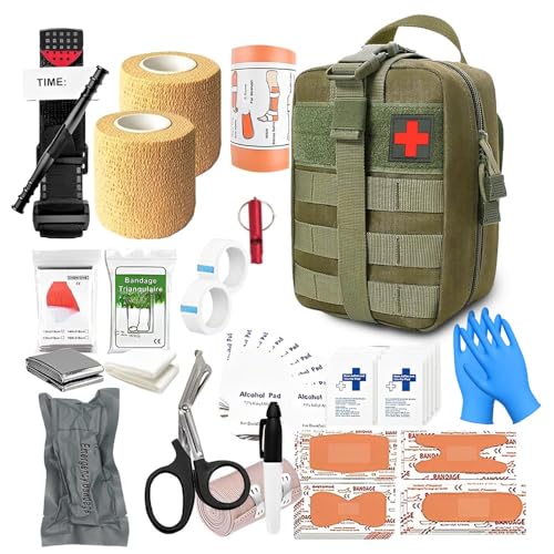 Erste Hilfe Set Outdoor Militär, 61 Stück First Aid Kit Military, Ifak Gefüllt, Emergency Kit, Survival Set für Outdoor-Camping, Jagd, Wandern, Zuhause, Auto, Klettern(Militärischem Grün)