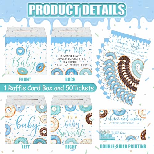 Image of Teling 51 Pieces Diaper Raffle Tickets with Card Box,Baby Boy Sprinkle