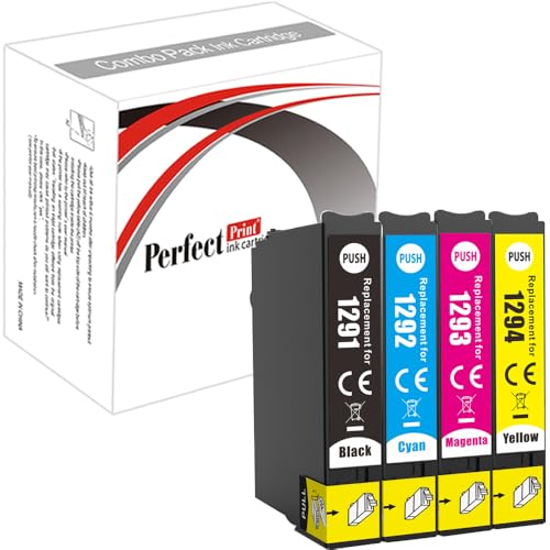 PP Ink Cartridge For Printer, Compatible With Epson Stylus Office B42WD BX305F BX305FW BX320FW BX525WD BX535WD BX625FWD BX630FW BX635FWD BX925FWD BX935FWD T1291,T1292,T1293,T1294 (B,C,M,Y - 4 Pack)