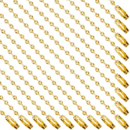 SOFPLATE 1 Box 100Pcs 4"/10cm 2mm Gold Dog Tag Chain Stainless Steel Key Ball Beads Chain Bulk Short Chains Necklace Adjustable Metal Beaded Chains with Connector for Jewelry Making Keychain Crafts