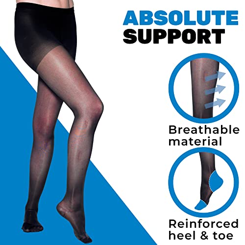 ABSOLUTE SUPPORT Made in USA - Sheer Compression Firm Pantyhose 20-30mmHg for Women Circulation - Sheer Compression Support Stockings Hose for Ladies - Hi Waist Tights - Black & Nude, Medium4
