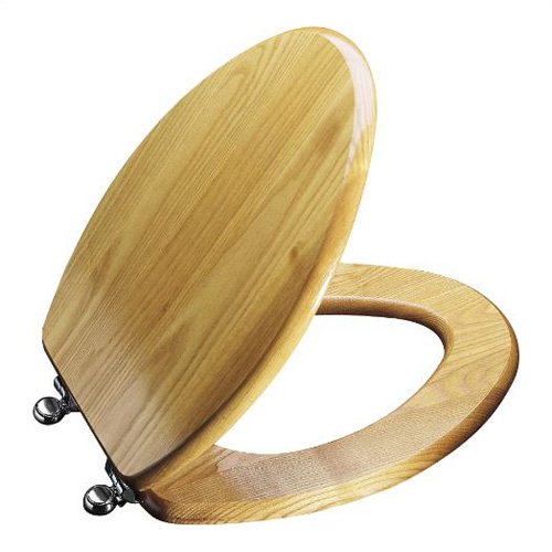 KOHLER K4755CPWB Vintage Elongated Solid Oak Toilet Seat, Golden Oak
