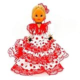  Folk Artesanía Muñeca Serenina Mª Salud 35 cm con Peineta colección Andaluza o Flamenca, Nueva y Original. (Blanco Lunar Rojo)