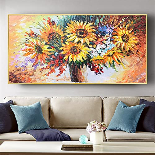 Peinture à l'huile fleurs rétro jaune pour habiller un grand mur