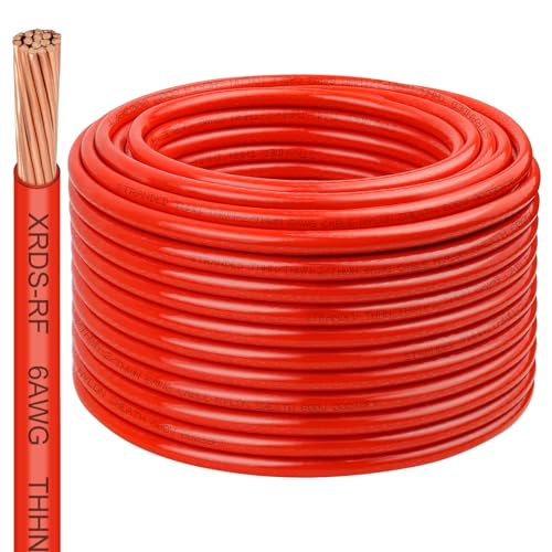 Image of 6 Gauge THHN Wire, 200FT Red Stranded Copper Electrical Wire, 600V, Heat & Oil Resistant, Nylon Sheath Building Wire for Indoor /Outdoor Use