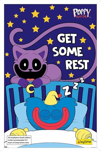 Trends International Poppy Playtime - Huggy Wuggy Get Some Rest Wall Poster, 34L x 22.4W, White Framed Version