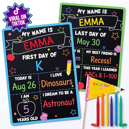 BEAWART First & Last Day of School Sign for Kids 2 Pack 10x14 Dry Erase