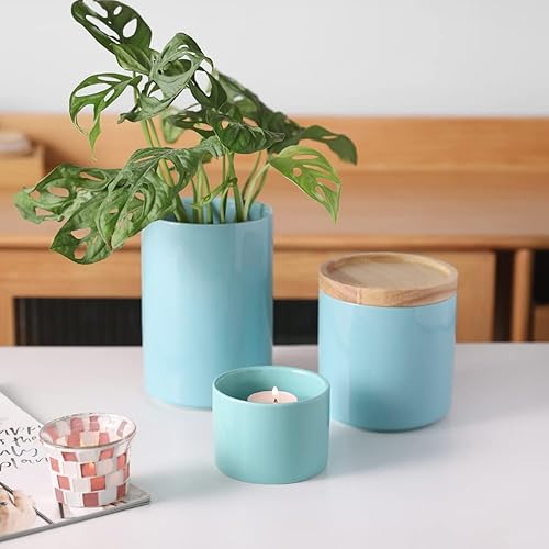 Miniatura 4 de Sweejar Recipientes de cerámica para encimera de cocina, juego de recipientes apilables para alimentos con tapa de bambú hermética para servir café