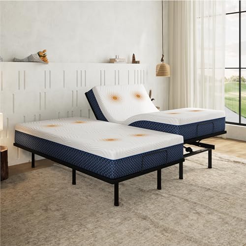 Image of Split King Adjustable Bed Frame and 10 inch Firm Gel Memory Foam Mattress，Massage，Memory Positions，Head and Foot Incline,Zero Gravity，Dual USB Ports，Night Lights，Anti-Snore，Easy Assembly