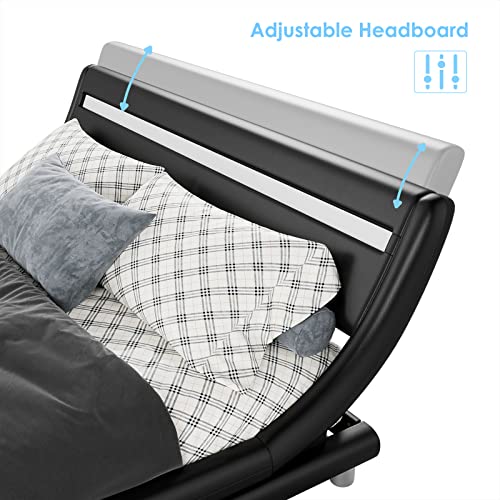 KEYLUV Upholstered Smart LED Bed Frame with Headboard, Durable Sleigh