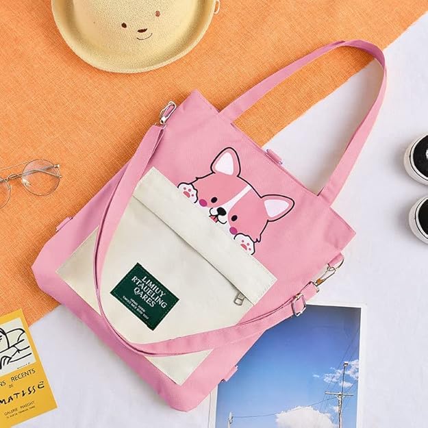 Image of INOVERA (LABEL) Canvas Tote Bags, Shoulder Bag and Backpack for Womens - Handbags for Ladies - Girls for Office,Travel,Collage,and Shopping Daily Use With Adjustable Strap (Pink)