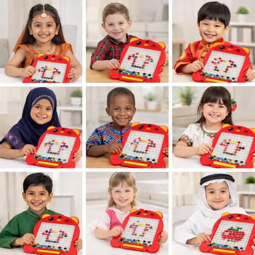 Image of Magnetic Drawing Board for Kids with 80 Beads & Magnetic Pen | Big Size Magnetic Doodle Board | Educational Learning Toy, Drawing & Creativity for Boys & Girls (Multicolor) (Red Medium)