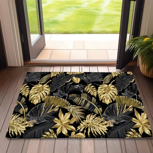 Golden Palm Door Mats Outdoor Entrance,Tropical Leaves Doormat 17 X 30 Inch Waterproof All-Season...