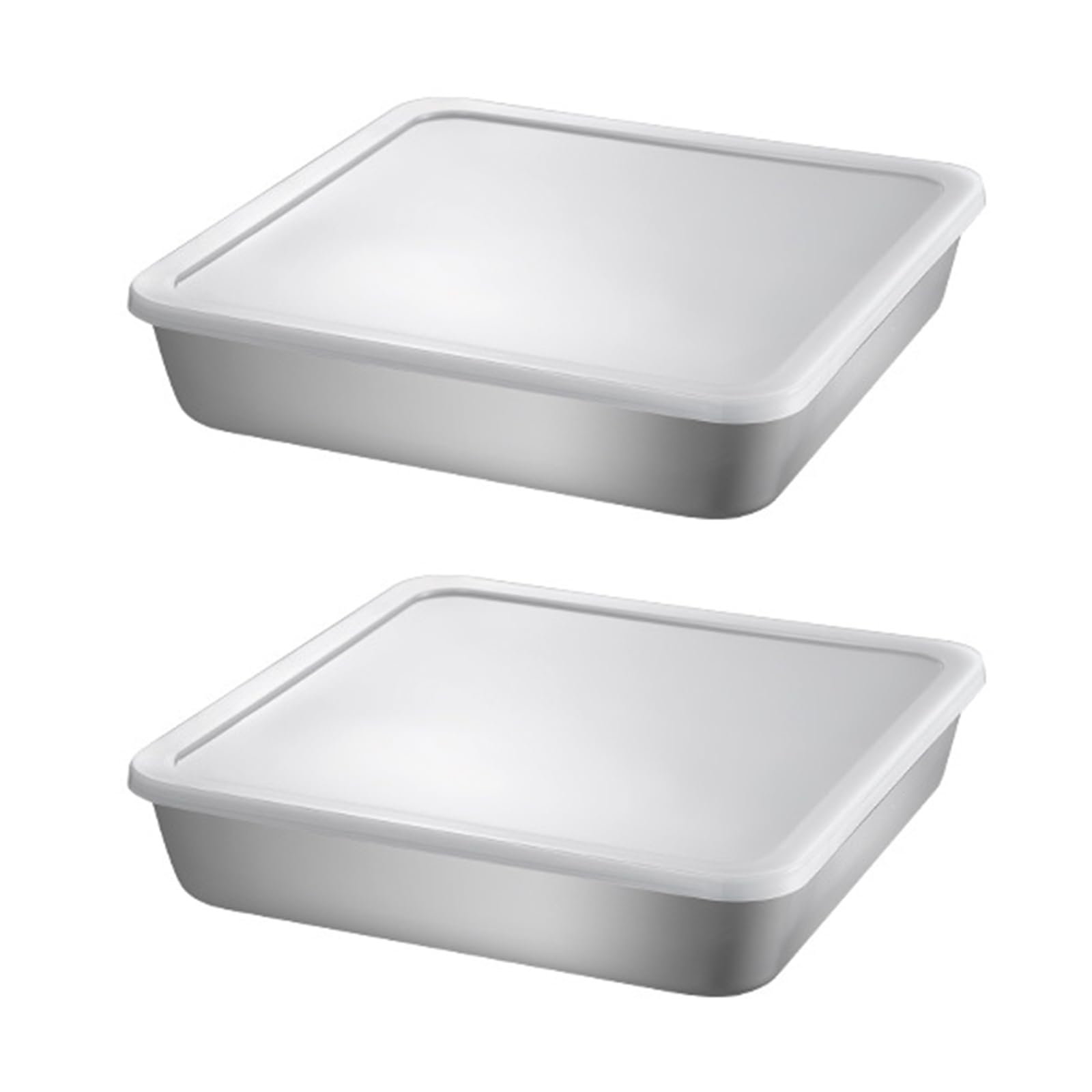 2er Set Quadratische Kuchenform mit Deckel Edelstahl, 20 x 20 x 5 cm Edelstahl Eckig Auflaufform Backform Quadratisch für Kuchen, Brownie, Lasagne, Spülmaschinenfest