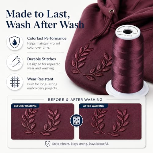 Image of Simthread Embroidery Machine Thread 5000M 40WT Polyester, Merlot S016 | 5000M 40WT polyester thread feeds smoothly for home or commercial embroidery projects.