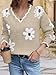 Flamingals Floral Sweaters for Women 2026 Scalloped V Neck Fuzzy Valentine Sweater with Flowered Pullover Womens Sweater Khaki S