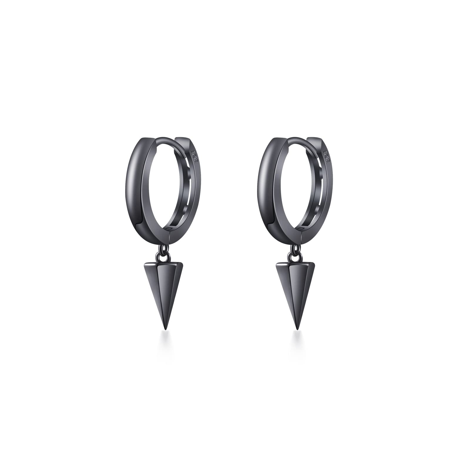 PHNIBIRD Pendientes Pendientes de Aro Negros Pendientes de Aro de Plata 925 con Colgante Pendientes Geométricos Pendientes de Aro Negro Pendientes Unisex Hombres Mujeres