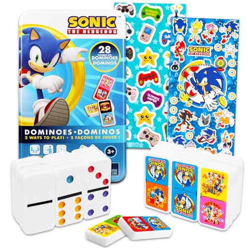Sonic the Hedgehog Dominoes Set - Bundle with Sonic Dominos Board Game Plus Stickers, More | Sonic Games for Kids, Boys, Girls