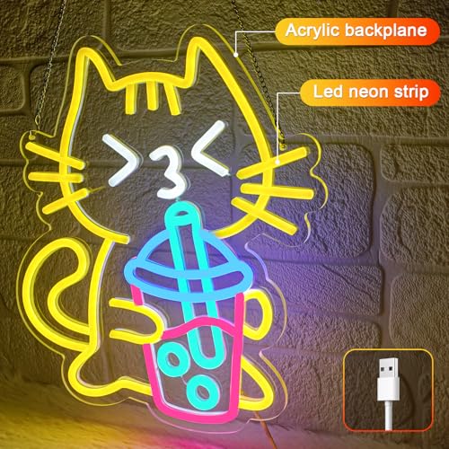 Néon LED chat jaune USB basse consommation pour mur
