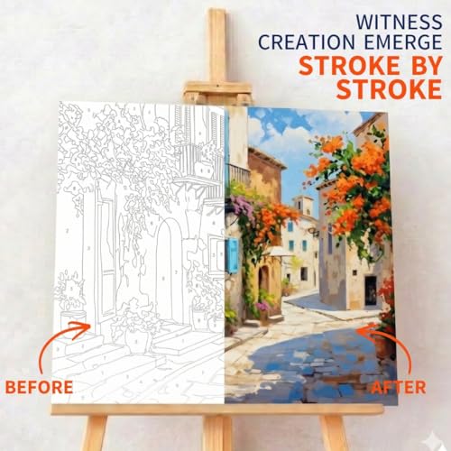 Image of Art Therapy Pcn14 Linen Canvas DIY Paint by Number Kit 15 x 20 Inch for Adults and Kids with 2 Set of Acrylic Oil Painting Colors with Brushes for Stress Relief, Relaxation, Focus & Home Decoration (Nature)